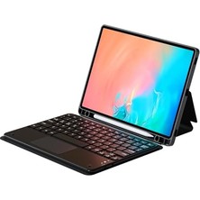Mey İthalat Samsung Galaxy Tab S10 Fe SM-X520 X526 ile Uyumlu Klavyeli Kılıf Silikon Kalem Bölmeli Standlı Bluetooth Bağlantılı Touch Pad Tablet Kılıfı Border