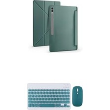 Mey İthalat Samsung Galaxy Tab S11 Ultra, S12 Ultra Tablet Kılıfı, Bluetooth Klavye ve Mouse Set, Standlı (Koyu Yeşil)