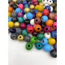 Mey İthalat Ahşap Boncuk, 16 mm Karışık Renkli Tahta, Ahşap Boncuk - 100 Gram