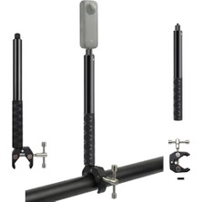 Mey İthalat Mengene Gidon Montajlı Görünmez Selfie Çubuğu, INSTA360 X3, X2, X4, X5, One Rs, Go 3, One X, Evo ile Uyumlu, Alüminyum Çubuk, 1/4” Vidalı Bağlantı, 360° Görünmez Çekim, MG02, Siyah