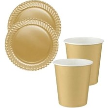 Mey İthalat Bardak, Tinky Winky Renkli Dayanıklı Kullan At 8 Er Adet 22 cm Doğum Günü Partisi Silver Karton Tabak Set Gold