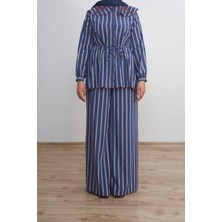 Beyruha Collection Nakış Detaylı Çizgili Poplin Gömlek Takım