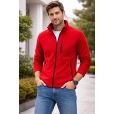Bizim Terzi Kırmızı Polar 3 Cepli Tam Fermuarlı Slim Fit Anti Pilling Tüylenme Yapmaz. Hava Geçirmez