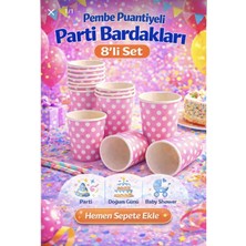 Optimex Pembe Puantiyeli Karton Bardak 8 Adet – Doğum Günü ve Baby Shower Parti Bardağı