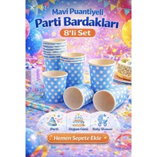 Optimex Mavi Puantiyeli Karton Bardak 8 Adet – Doğum Günü ve Baby Shower Parti Bardağı