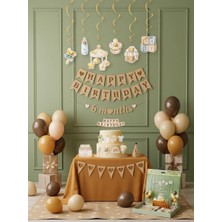 My Paper Craft 60 Parça Konsept Yarım Yaş Parti Seti – 6 Ay Doğum Günü Süsleme Seti Boho Kahve & Krem Balon Zincirli