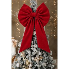 Beige & Stone Noel Ağacı Süsü Kırmızı Fiyonk 60x100 cm Büyük Dekoratif Kurdele