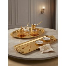 Elzem Tepsi Gold Kaplama Oval ve Dikdörtgen Kulplu Model Servis ve Sunum Tepsisi