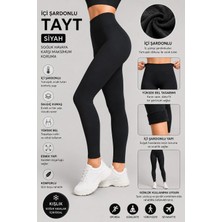 Modasform Kadın Siyah Kışlık Içi Şardonlu Yüksek Bel Günlük Termal Tayt