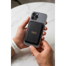 Vanilla Collection Kişiye Özel Isim Baskılı Deri Magsafe Uyumlu Mıknatıslı Telefon Arkası Kartlık Siyah
