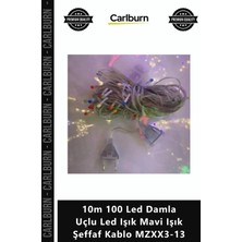 Carlburn Özel Üretim 8 Fonksiyonlu Uzatmalı 10M 100 LED Damla Uçlu LED Işık Mavi Işık Şeffaf Kablo MZXX313