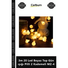 Carlburn Özel Üretim Dekoratif Şık Ambiyans Süsleme Lamba 3m 20 LED Beyaz Top Gün Işığı Pilli 2 Kademeli Mz4