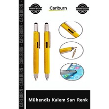 Carlburn Özel Üretim Çok Fonksiyonlu Metal Cetvel Tornavida Su Terazisi Touchpen Mühendis Kalem Sarı Renk