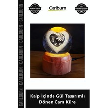 Carlburn Özel Üretim Işıklı USB Hediyelik Romantik Gece Lambası Kalp Içinde Gül Tasarımlı Dönen Cam Küre