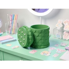 Kahveci Elektronik Store 3D Baskı Kabartma Kalp Desenli Kapaklı Kalemlik - Masaüstü Organizer - Yeşil