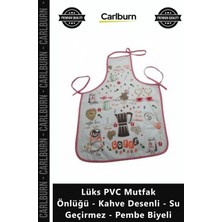 Carlburn Özel Üretim Leke Tutmaz Şık Lüks Pvc Mutfak Önlüğü Kahve Desenli Su Geçirmez Pembe Biyeli