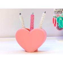 Kahveci Elektronik Store 3D Baskı Kalp Şekilli Kalemlik - Masaüstü Organizer - Pembe
