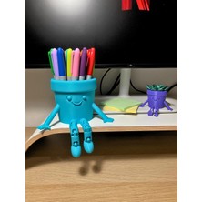 Kahveci Elektronik Store 3D Baskı Hareketli Gülen Kalemlik - Eklemli Masaüstü Organizer - Mavi