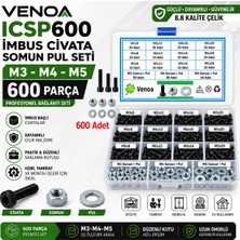 Venoa ICSP600 İmbus Civata Somun Pul Seti M3 M4 M5 600 Adet Çantalı Alyan Başlı Vida Seti