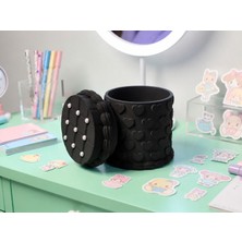 Kahveci Elektronik Store 3D Baskı Kabartma Kalp Desenli Kapaklı Kalemlik - Masaüstü Organizer - Siyah