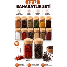 Cuply 12 Adet Bambu Baharatlık Seti Bambu Kapaklı Cam Baharatlık Lazer Işlemeli Kapak 120 ml Baharat Kavanozu