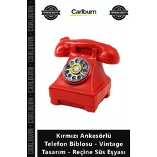 Carlburn Özel Üretim Retro Nostaljik Kırmızı Ankesörlü Telefon Biblosu Vintage Tasarım Reçine Süs Eşyası