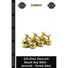 Carlburn Özel Üretim Dekoratif Lüks Modern Gold Çift Elma Tasarımlı Büyük Boy Biblo Seramik Parlak Altın