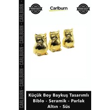 Carlburn Özel Üretim Lüks Ofis Ev Dekoratif Obje Küçük Boy Baykuş Tasarımlı Biblo Seramik Parlak Altın Süs