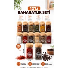 Cuply 12 Adet Bambu Baharatlık Seti Bambu Kapaklı Cam Baharatlık Lazer Işlemeli 120 ml Baharat Kavanozu