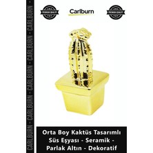 Carlburn Özel Üretim Lüks Gold Orta Boy Kaktüs Tasarımlı Süs Eşyası Seramik Parlak Altın Dekoratif