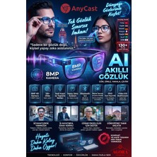 Anycast Ai Yapay Zeka Destekli Kameralı Akıllı Gözlük, 130+ Dil Gerçek Zamanlı Çeviri, 8mp Kamera, 1080P Video, Yapay Zeka Asistanı Bluetooth 5.4 Ipx5