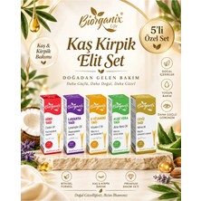 Organik Life Kaş Kirpik Bakım Elit Set(Hint,lavanta,e Vitamini,aloe Vera,ceviz Yağı)20 ml 5'li Set Cam Damlalıklı