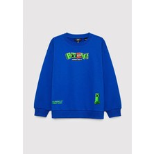 Mavi Minecraft Baskılı Mavi Erkek Çocuk Sweatshirt M6S10191-70896