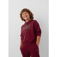 Mavi Logo Baskılı Kapüşonlu Bordo Erkek Çocuk Sweatshirt 6S10143-70394