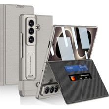 Kazan Hobi Samsung Galaxy Z Fold 8 Ultra ile Uyumlu Kılıfı Kartlıklı Kamera Lens Korumalı Suni Deri Standlı Ince Kapak Kıpta Titanyum