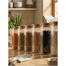 Kazan Hobi Bambu Kapaklı Cam Saklama Kabı Seti, Şeffaf, 2000 Ml, 11 cm x 21 Cm, Vakumlu Kapak, 6'lı Set