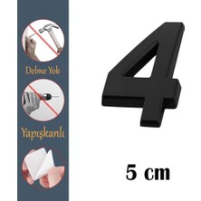 Kazan Hobi Kapı Numarası Yapışkanlı Küçük Boy 50 mm 5 cm Numara 4 Rakam Dört Sayı Siyah Renk Numaralar 1 Adet