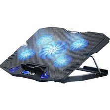 Kazan Hobi 5 Fanlı Laptop Soğutucu, Hızlı ve Etkili Soğutma, 15.6-17.3 Inç Laptoplar ile Uyumlu, 5 Kademe Yükseklik Ayarı, 6 Seviye Hız Ayarı, LCD Ekranlı, 2 Adet USB Girişli Laptop Soğutucu Stand