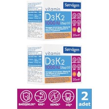 Kazan Hobi Vitamin D3K2 Damla 20 ml (1000 Iu)(Almanya Menşeili D3 Vitamini)- 2 Adet