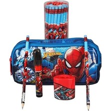 Kazan Hobi Spiderman Lisanslı Kalem Çantası Seti, 2 Adet Silgili Kurşun Kalem, Çift Bıçaklı Kalemtraş, Roket Silgi, Kırmızı