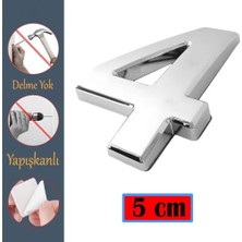 Kazan Hobi Kapı Numarası Yapışkanlı Küçük Boy 50 mm 5 cm Numara 4 Rakam Dört Sayısı Krom Renk Numaralar 1 Adet