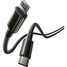 Kazan Hobi Tungsten Gold Air 30W Type-C To Lightning (Ip) Hızlı Şarj ve Veri Aktarım Kablosu, Pd Destekli Örgülü Kopmaz Yapı, iPhone ve iPad Uyumlu, 2 Metre, Cluster Siyah