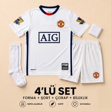 Yensa Manchester United Ronaldo 7 Beyaz Çocuk Futbol Forması 4'lü Set Forma - Şort - Çorap - Bileklik