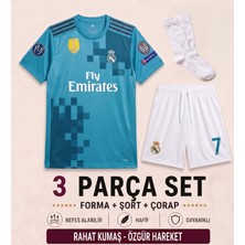 Yensa Real Madrid Ronaldo Turkuaz Çocuk Futbol Forması 3'lü Set Forma - Şort - Çorap