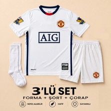 Yensa Manchester United Ronaldo 7 Beyaz Çocuk Futbol Forması 3'lü Set Forma - Şort - Çorap