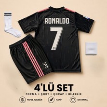 Yensa Juventus Ronaldo Siyah Çocuk Futbol Forması 4'lü Set Forma - Şort - Çorap - Bileklik