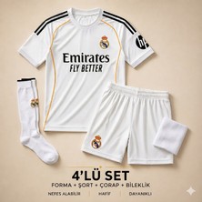 Yensa Real Madrid Mbappe 25/26 Sezon Çocuk Futbol Forması 4'lü Set Forma - Şort - Çorap - Bileklik
