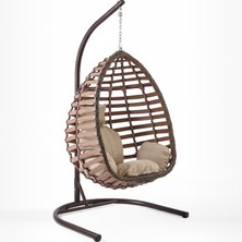 Huteras Gümbet Rattan Tek Kişilik Bahçe Salıncağı Geniş Gövdeli Minderli Açık Kahve