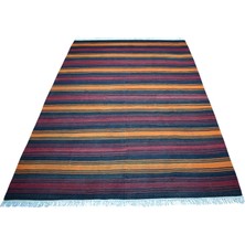 Zehra Abla Halı El Dokuma 6m2 Benzersiz Çubuklu Gömürgen Yün Kilim 7473