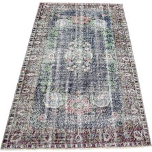 Kilim Antik El Dokuma Lacivert Güllü Çiçekli Eskitme Yün Halı 1825 - Vintage - Çok Renkli